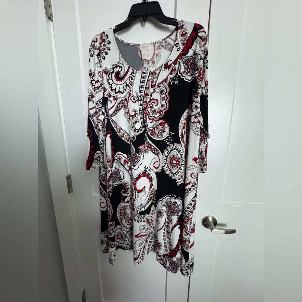 Chico's Black, White, and Red Paisley Tunic